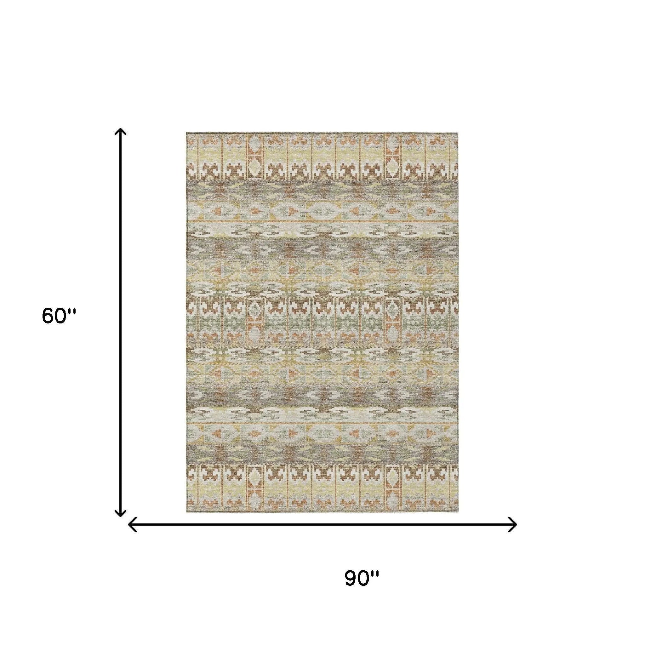 5' X 8' Linen And Ivory Geometric Washable Indoor Outdoor Area Rug Homeroots Outdoor